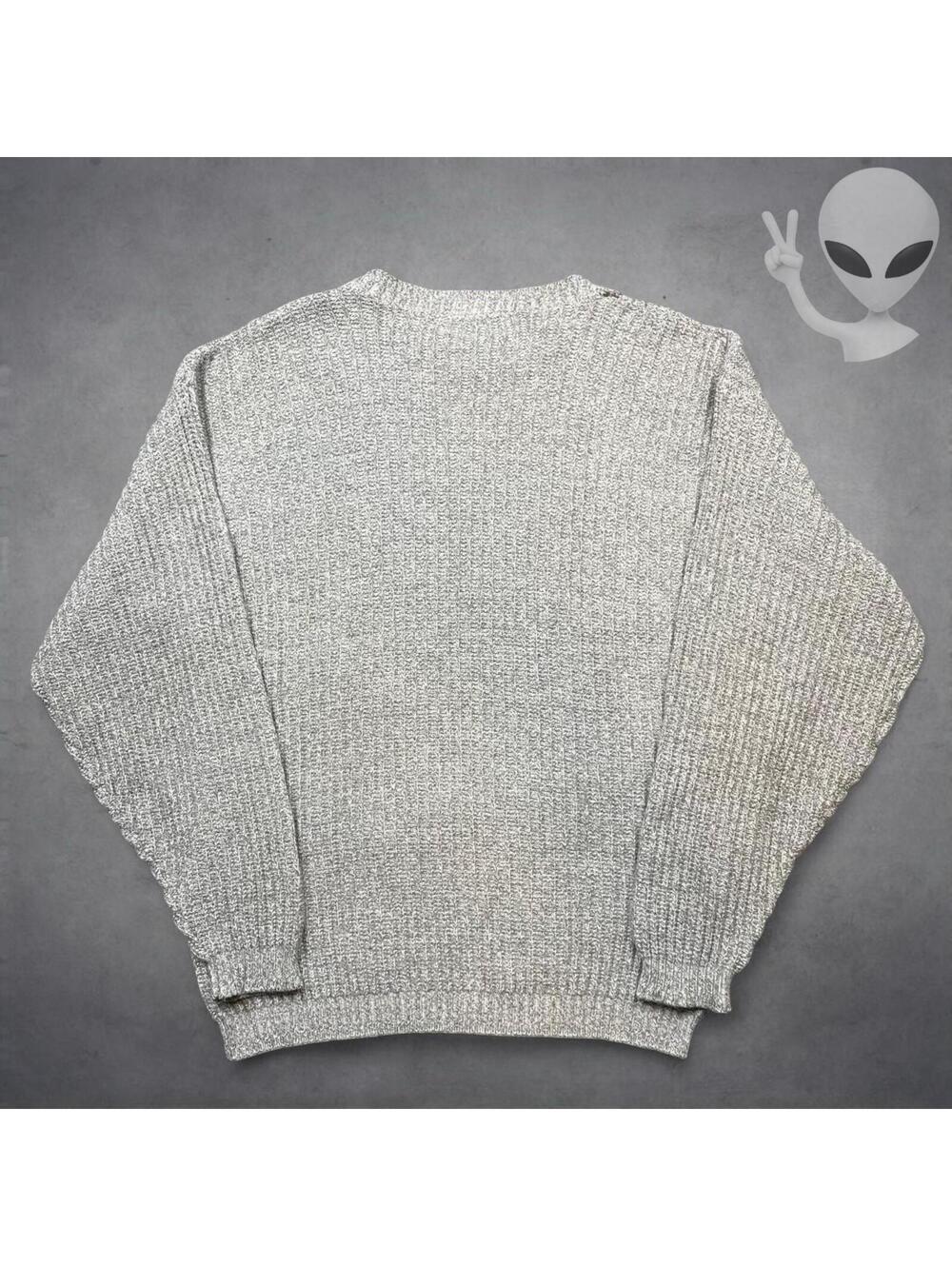 Vintage Bill Blass Hand Framed Sweater Large Gray Knit 80s USA Grandpa Retro - Picture 4 of 5